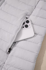 Silvery Solid Color Quilted Zip-up Puffer Jacket Jackets JT's Designer Fashion