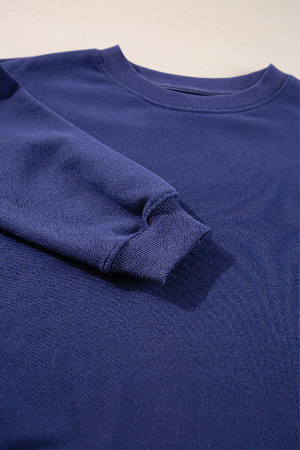 Navy Blue Plain Drop Shoulder Crewneck Pullover Sweatshirt Sweatshirts & Hoodies JT's Designer Fashion