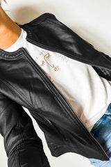 Black Solid Faux Leather Zipper Slim Fit Bomber Jacket Jackets JT's Designer Fashion
