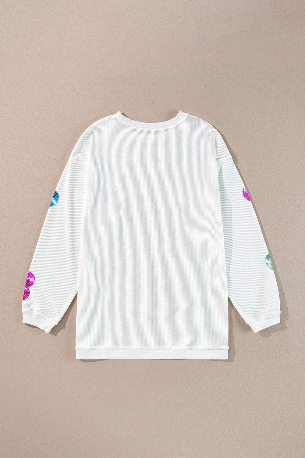 White Valentines Slogan Heart Sequin Corded Baggy Sweatshirt Graphic Sweatshirts JT's Designer Fashion