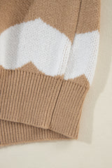Khaki Contrast Heart Pattern Round Neck Sweater Sweaters JT's Designer Fashion