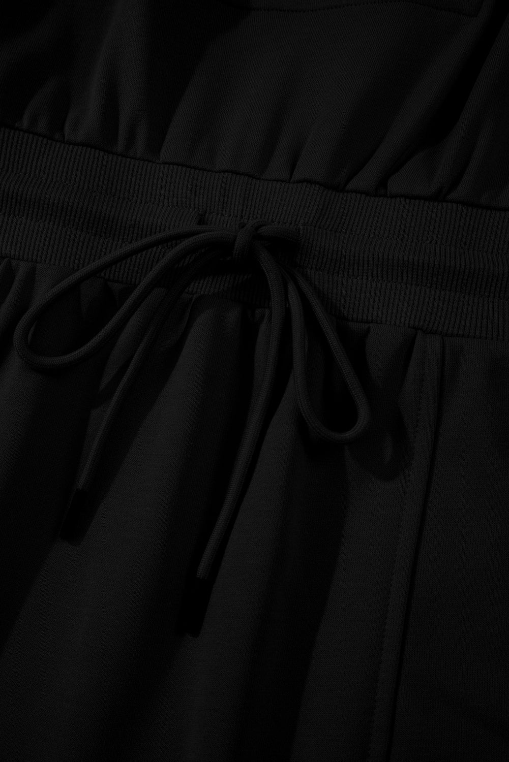 Black French Terry Zipped Collar Sleeveless Drawstring Waist Mini Dress Mini Dresses JT's Designer Fashion