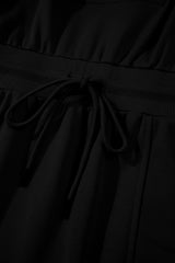 Black French Terry Zipped Collar Sleeveless Drawstring Waist Mini Dress Mini Dresses JT's Designer Fashion