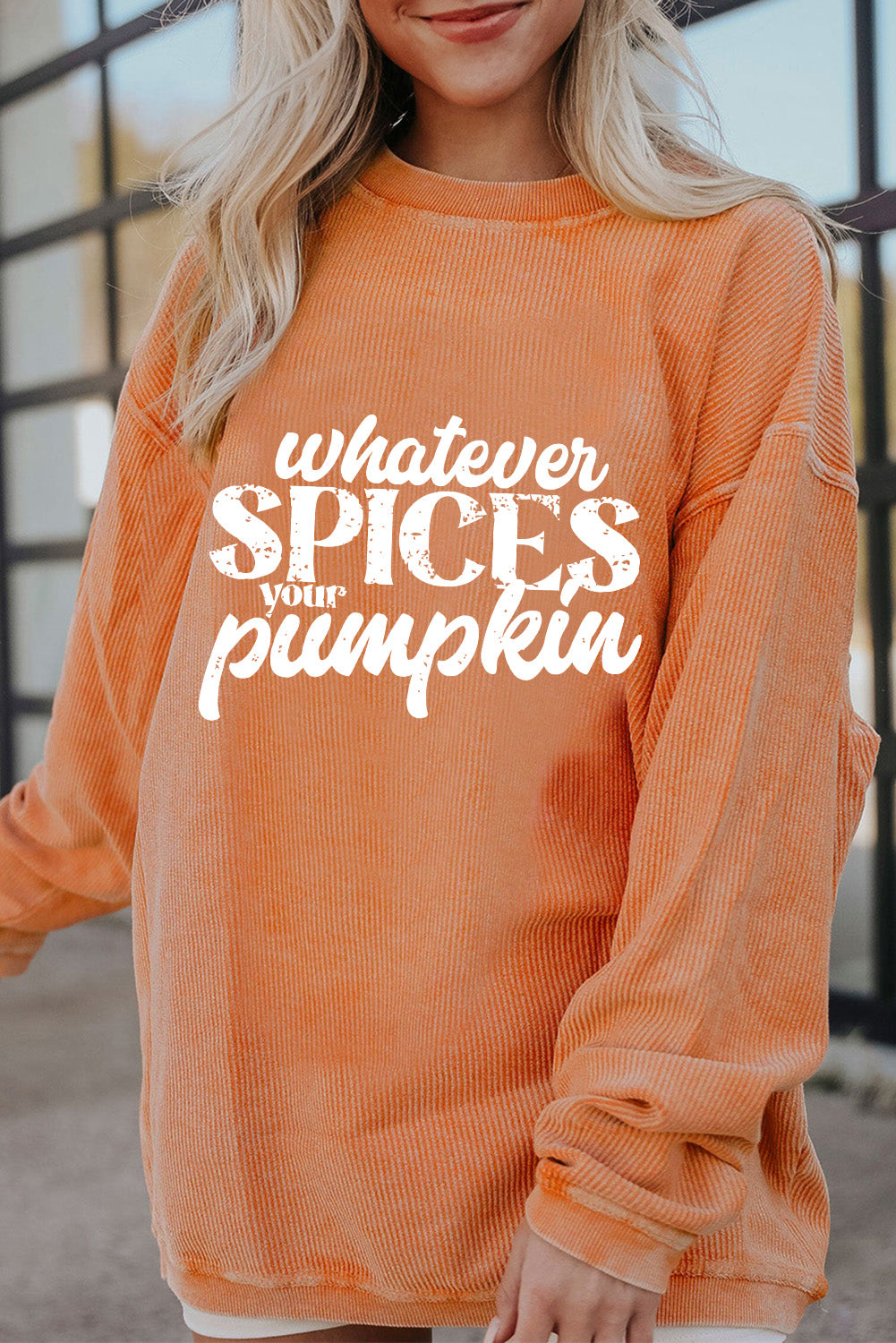 Orange Whatever Spices Your Pumpkin Graphic Corded Pullover Sweatshirt Graphic Sweatshirts JT's Designer Fashion