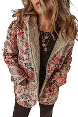 Beige Vintage Paisley Floral Printed Sherpa Lined Hooded Jacket Jackets JT's Designer Fashion