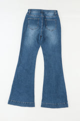 Blue High Waist Seam Stitching Pocket Flare Jeans Jeans JT's Designer Fashion