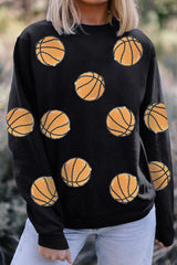 Black Sequin Ball Patched Crewneck Game Day Sweatshirt Graphic Sweatshirts JT's Designer Fashion