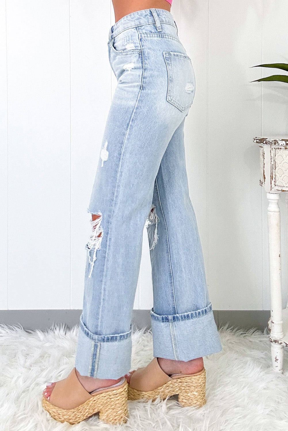 Beau Blue Light Wash Distressed Flare Jeans Jeans JT's Designer Fashion