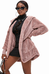 Pink Pink Soft Fleece Hooded Open Front Jacket Jackets JT's Designer Fashion