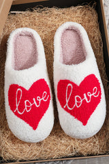 Fiery Red Valentine Love Heart Pattern Home Fuzzy Slippers Slippers JT's Designer Fashion