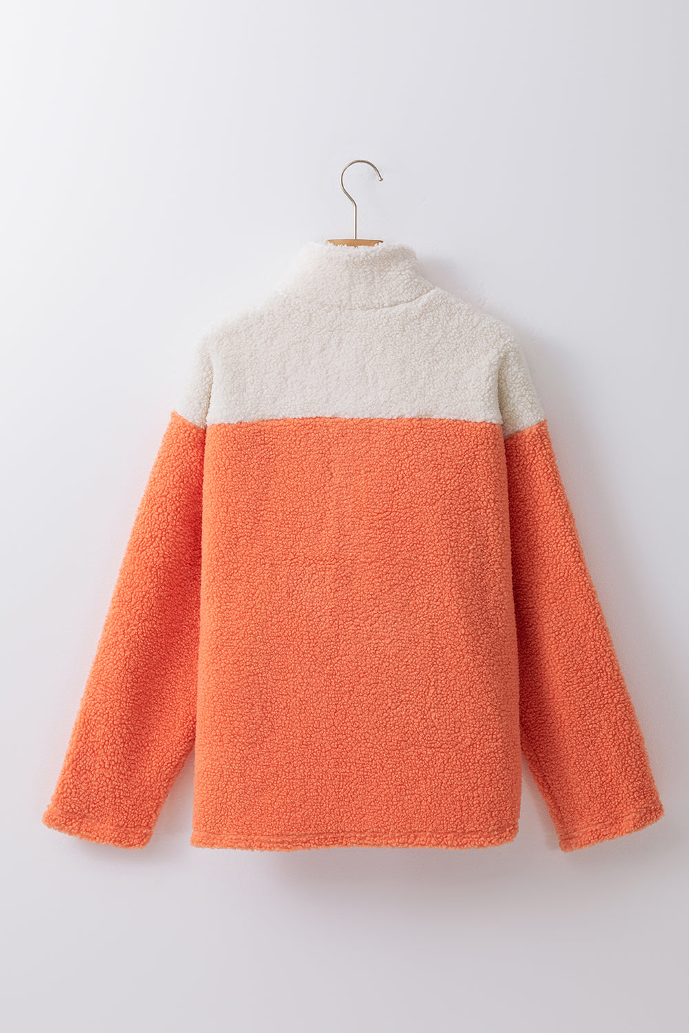 Orange Colorblock Half Zipper Stand Neck Sherpa Sweatshirt Sweatshirts & Hoodies JT's Designer Fashion