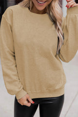 Khaki Solid Color Crewneck Pullover Sweatshirt Sweatshirts & Hoodies JT's Designer Fashion