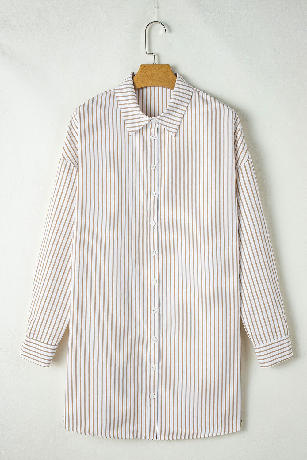 Khaki Stripe Long Sleeve Button Up Mini Shirt Dress Mini Dresses JT's Designer Fashion