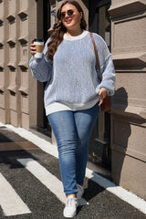 Dark Blue Striped Textured Knit Contrast Edge Loose Sweater Sweaters JT's Designer Fashion