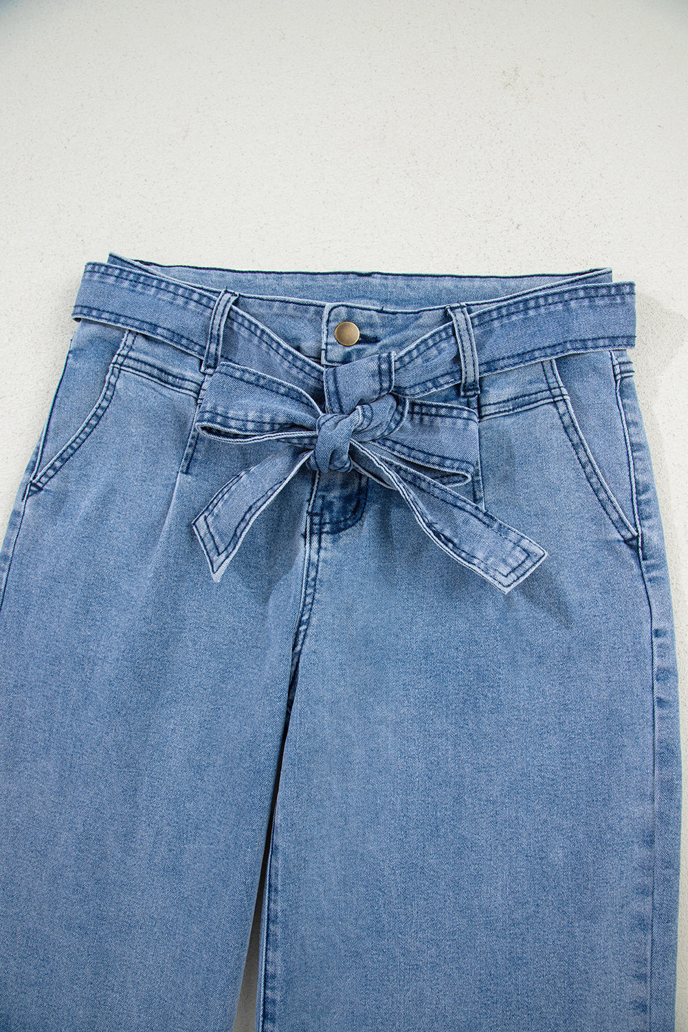 Beau Blue Western Washed Bow Knot Sash Wide Leg Jeans Jeans JT's Designer Fashion