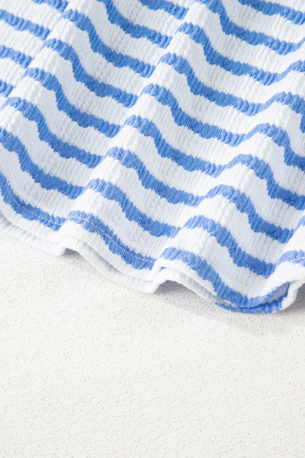 Sky Blue Stripe Knitted Short Sleeve Top and Drawstring Shorts Set Short Sets JT's Designer Fashion