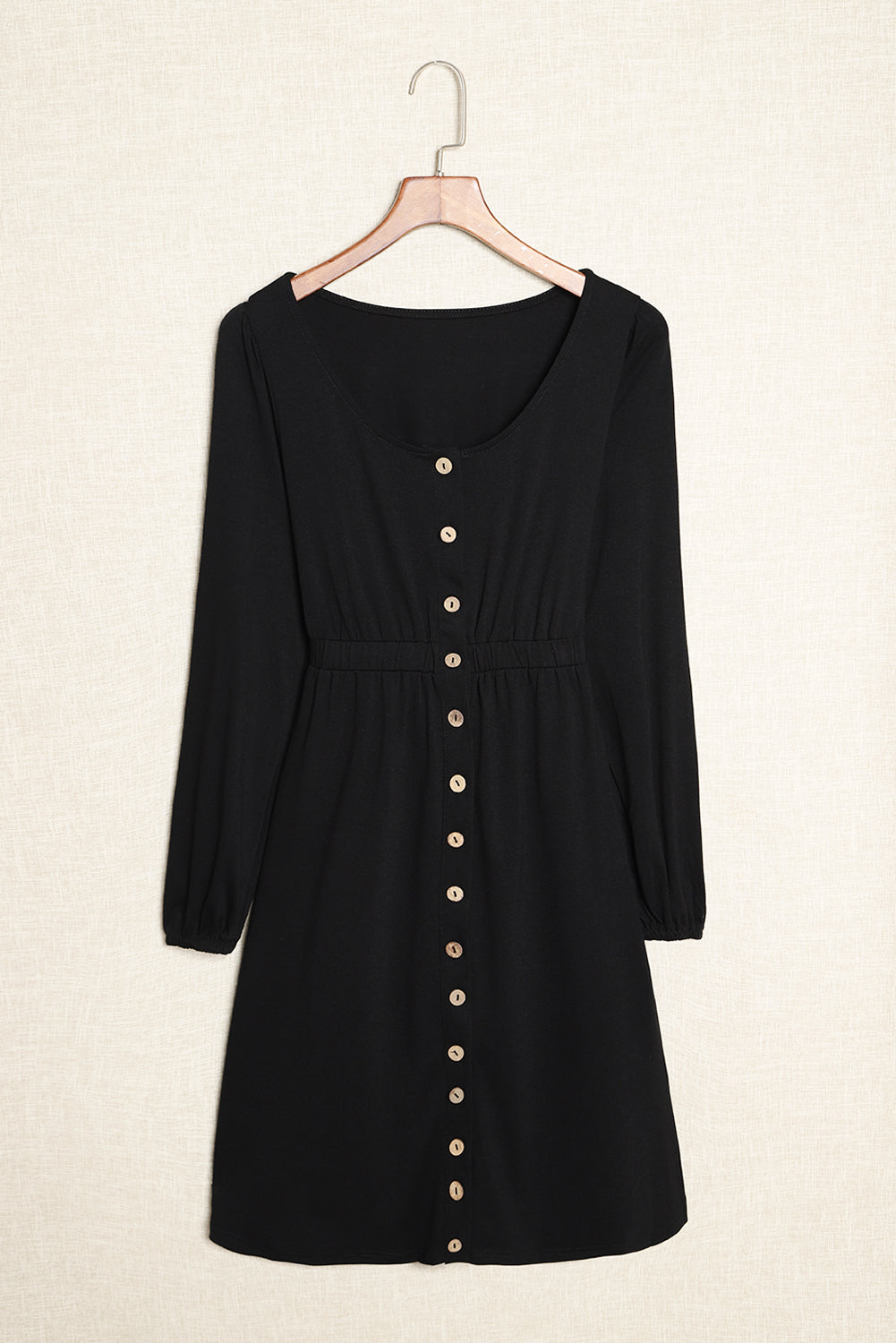 Black Button Up High Waist Long Sleeve Dress Midi Dresses JT's Designer Fashion