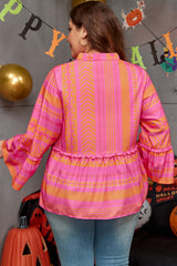 Vitality Orange Plus Size Geometric Printed Bell Sleeve Babydoll Blouse Plus Size Blouses & Shirts JT's Designer Fashion