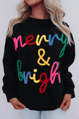 Black Colorful Merry & Bright Tinsel Graphic Sweater Sweaters JT's Designer Fashion