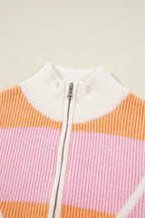 Orange Stripe Colorblock Half Zip Oversize Sweater Sweaters JT's Designer Fashion