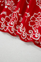 Red Floral Printed Spaghetti Strap Empire Waist Maxi Dress Floral Dresses JT's Designer Fashion