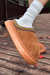 Chestnut Contrast Edge Suede Plush Lined Thick Sole Winter Slippers Slippers JT's Designer Fashion