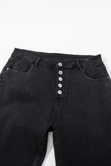 Black High Waist Button Front Flare Jeans Jeans JT's Designer Fashion