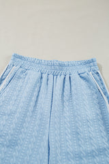 Beau Blue Textured Colorblock Edge Tank Top High Waist Pants Set Pant Sets JT's Designer Fashion