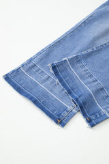 Dusk Blue Raw Hem Unique Cuffs Straight High Rise Loose Jeans Jeans JT's Designer Fashion