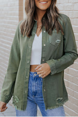 Green Ripped Denim Jacket Denim Jackets JT's Designer Fashion