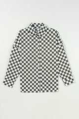 Green Checkerboard Printed Drop Shoulder Loose Casual Shirt Blouses & Shirts JT's Designer Fashion