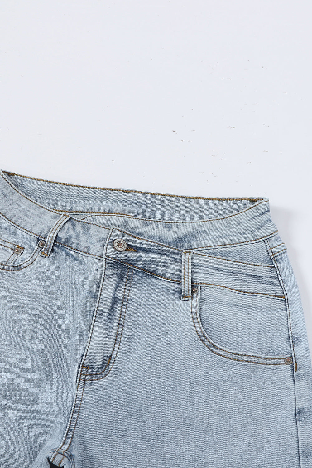 Sky Blue Mid Rise Asymmetrical Waist Wide Leg Jeans Jeans JT's Designer Fashion