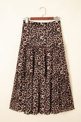 Brown Leopard Floral Reversible Ruffle Hem Maxi Skirt Skirts & Petticoat JT's Designer Fashion