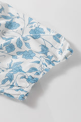 Sky Blue Floral Contrast Bow Puff Sleeve Mini Dress Mini Dresses JT's Designer Fashion