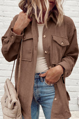 Chestnut Corduroy Flap Pocket Button Up Shacket Jackets JT's Designer Fashion