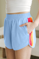 Beau Blue Color Block Stripes Elastic High Waist Active Shorts Casual Shorts JT's Designer Fashion