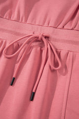 Mineral Red French Terry Zipped Collar Sleeveless Drawstring Waist Mini Dress Mini Dresses JT's Designer Fashion