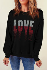 Black Rhinestone LOVE Graphic Crewneck Valentines Sweatshirt Graphic Sweatshirts JT's Designer Fashion