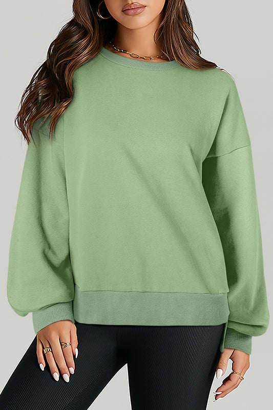 Smoke Green Solid O Neck High Low Hem Pullover Sweatshirt Sweatshirts & Hoodies JT's Designer Fashion