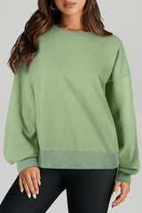Smoke Green Solid O Neck High Low Hem Pullover Sweatshirt Sweatshirts & Hoodies JT's Designer Fashion