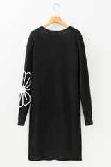 Black Flower Embroidered Drop Shoulder Open Front Duster Cardigan Cardigans JT's Designer Fashion