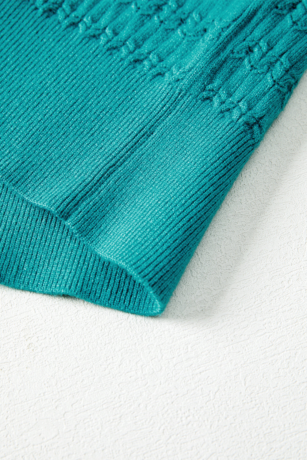 Sea Green Trendy Pattern Knit Ribbed Cuffs Crew Neck Sweater Sweaters JT's Designer Fashion