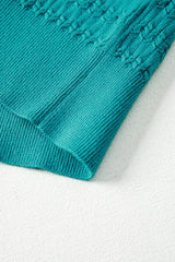 Sea Green Trendy Pattern Knit Ribbed Cuffs Crew Neck Sweater Sweaters JT's Designer Fashion