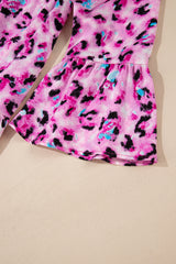 Rose Leopard Print Buttoned Front 3/4 Sleeve Tiered Ruffled Hem Dress Mini Dresses JT's Designer Fashion