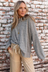 Medium Grey Side Split Drop Shoulder Oversized Top Long Sleeve Tops JT's Designer Fashion