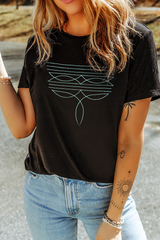 Black Western Fashion Geometric Embroidered T Shirt Graphic Tees JT's Designer Fashion