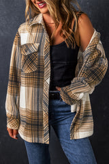 Multicolour Plaid Print Flap Pocket Button Up Shacket Plaid Shackets JT's Designer Fashion