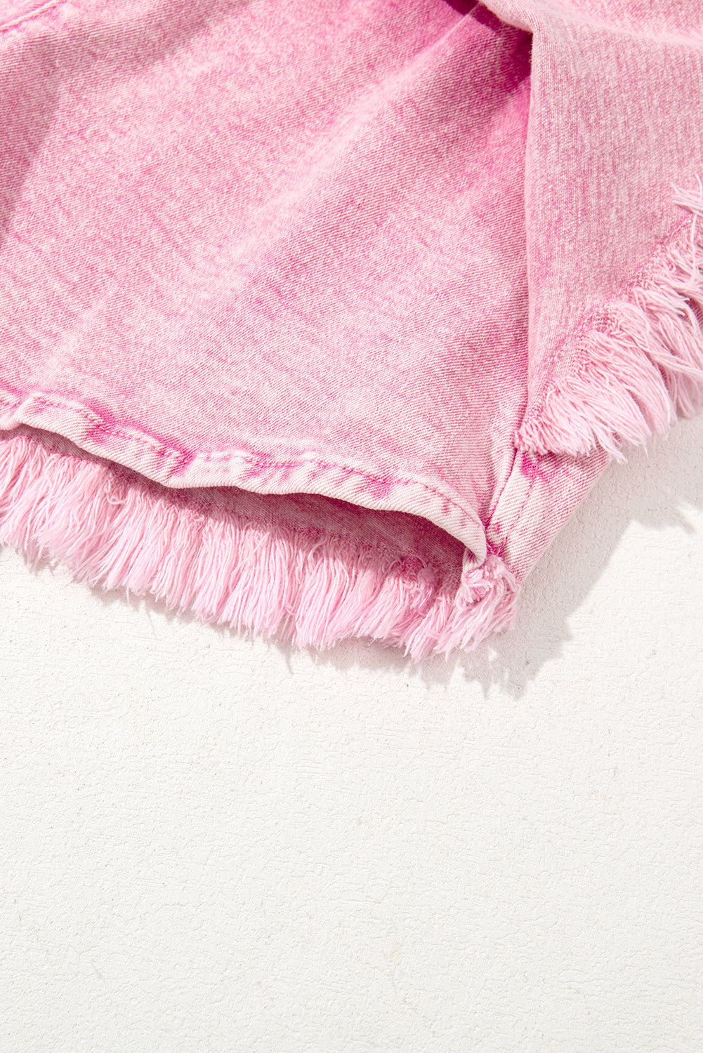 Pink Washed Wide Smocked Waistband Frayed Denim Shorts Denim Shorts JT's Designer Fashion
