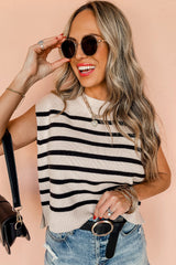 Apricot Stripe Boxy Knitted Round Neck Sweater Top Sweaters & Cardigans JT's Designer Fashion