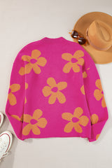 Rose Big Flower Pattern Mock Neck Long Sleeve Sweater Sweaters JT's Designer Fashion